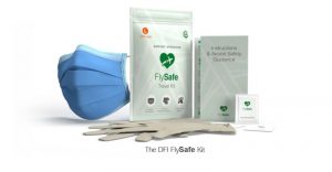 Le kit de voyage FlySafe de la DFI comprend un masque réutilisable, des gants jetables et des lingettes